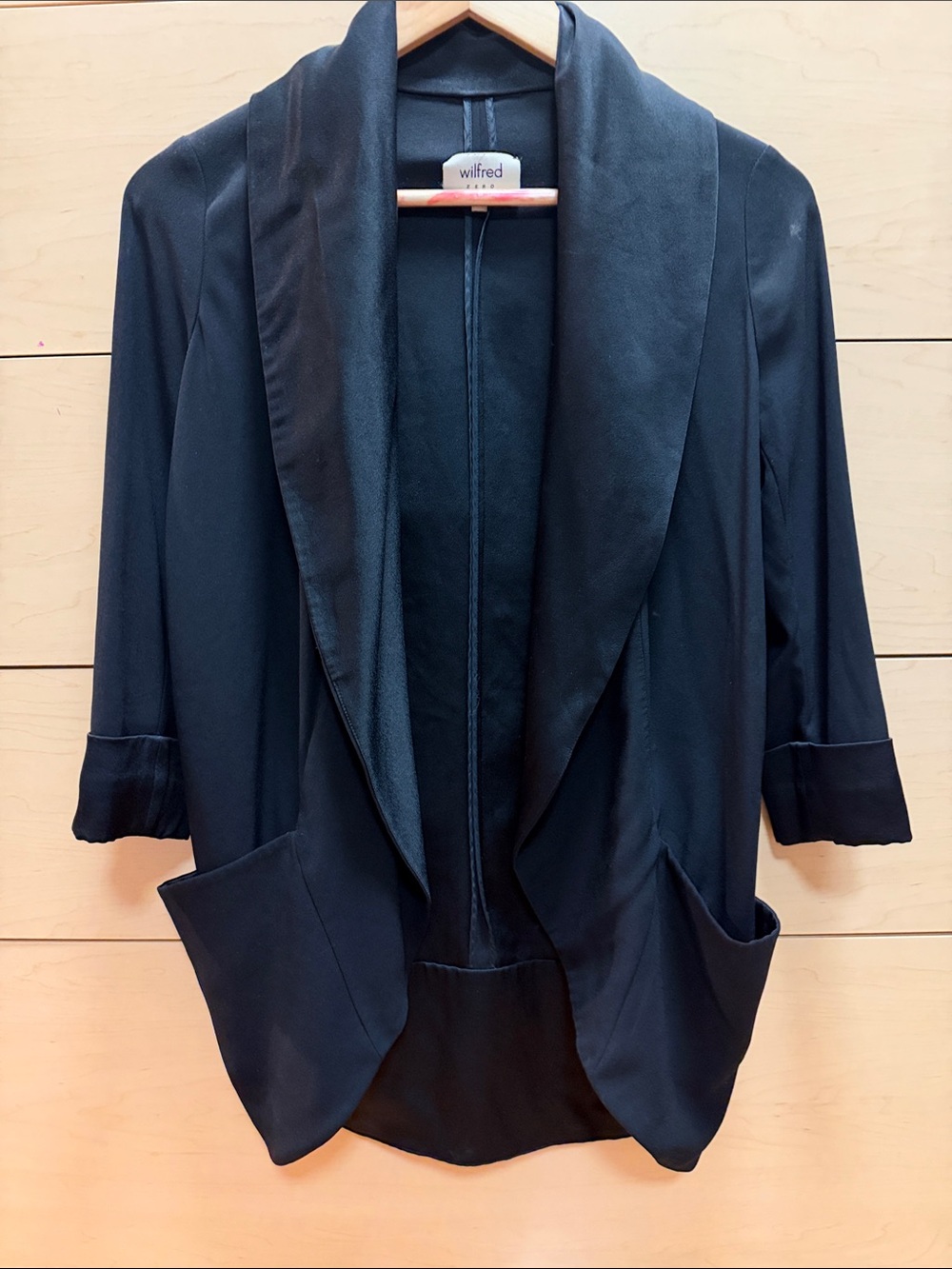 Aritzia Wilfred Black tuxedo Open-Front Draped Blazer with Shawl Collar size 0